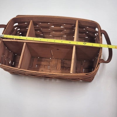 Longaberger Storage Pantry Basket with 6 Wooden Dividers & Leather Handles 1995