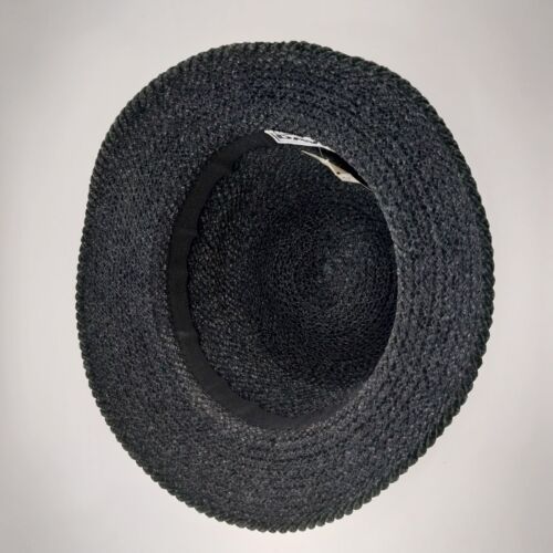 Knit Hat Black Grey Womans Fuzzy Nubby Bucket David's Vintage Headwear Medium 7"