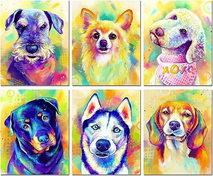 6 Pack 5D Diamond Painting Kit Dogs Full Set DIY Art for Kids & Adults