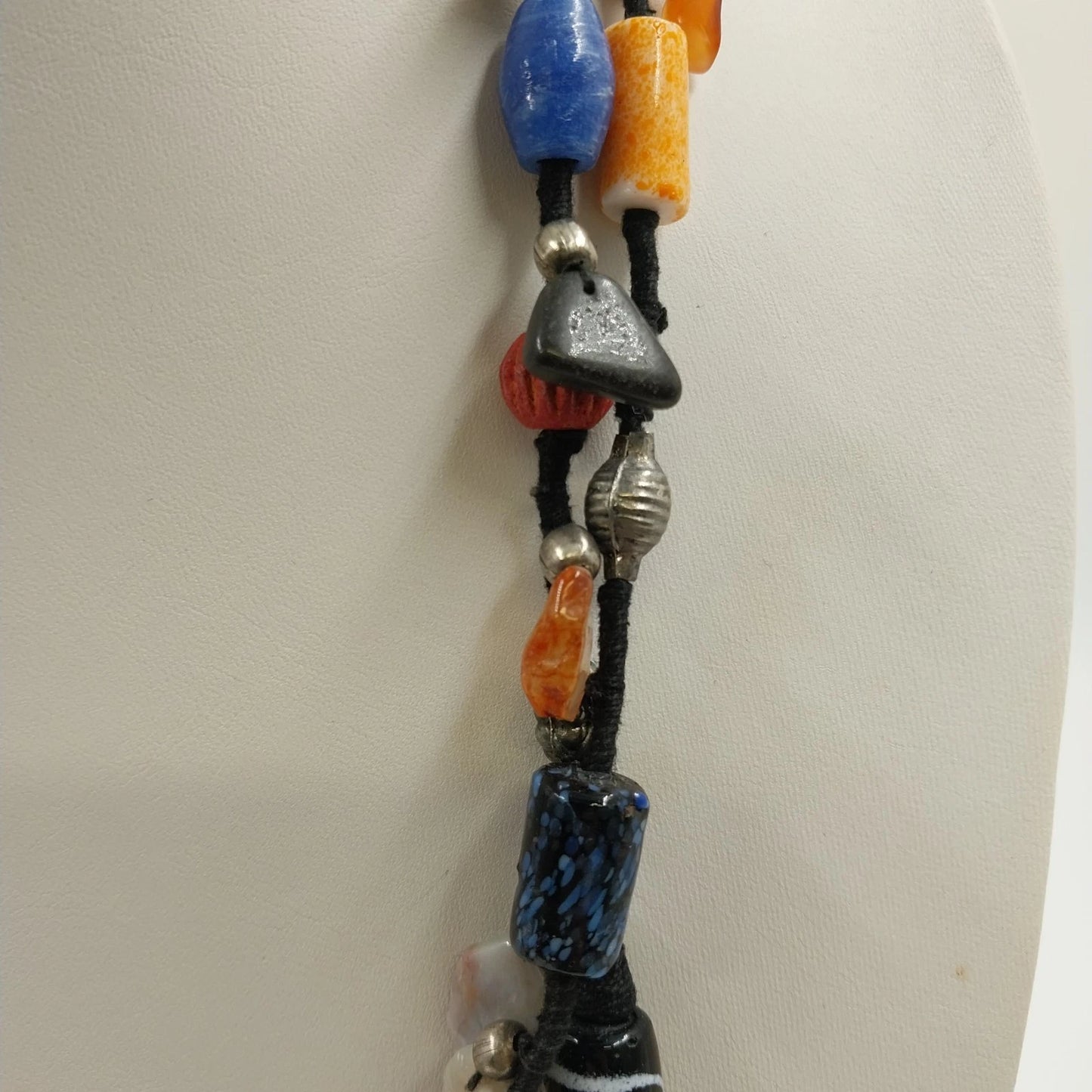 Necklaces Lot Beaded Chain Boho Multicolor Art Glass & Textured Black Orange