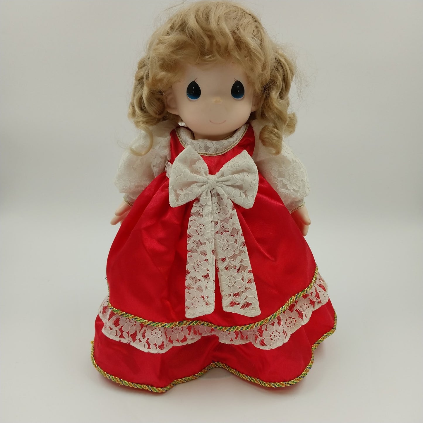 Precious Moments Doll in Red Dress White Ribbon with Stand 16"