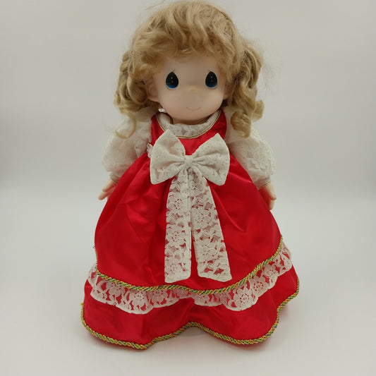 Precious Moments Doll in Red Dress White Ribbon with Stand 16"