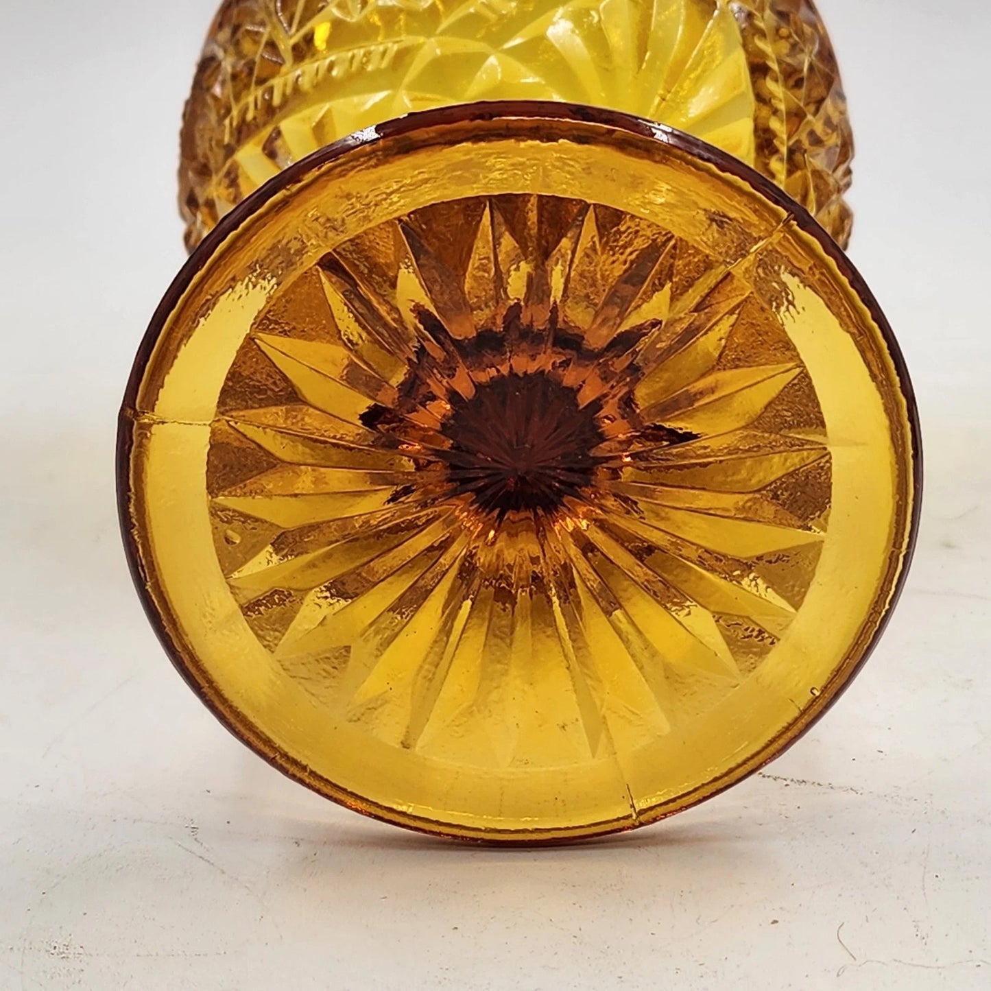 Indiana Glass Hobstar Amber Compote Goblet EAPG Pedestal 8" Vintage Scalloped