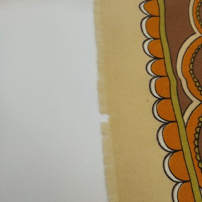 P Saint Hilaire Paris 30" Square Tan Scarf Paisley Floral Signed Vintage Cotton