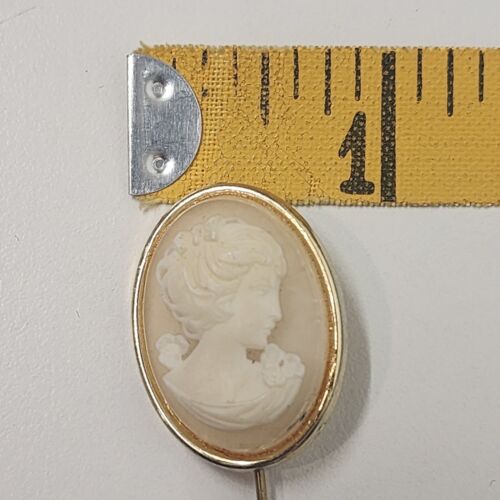 Oval Cameo Stick Pin White on Pink Gold Tone 3" Long 1"x0.75" Cameo
