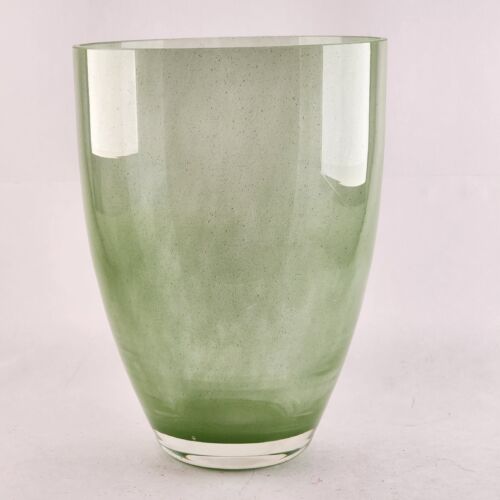 Large Green Hurricane Blown Glass Vase Bowl Candle Holder 7¼" Diameter x 10"