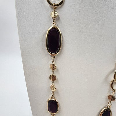 Gold Tone Chain with Glossy Black Faux Rhinestone & Gold Tone Discs 18" Necklace