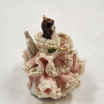 Dresden Princess Lady Figurine Pink Dress White Lace Originals West Germany