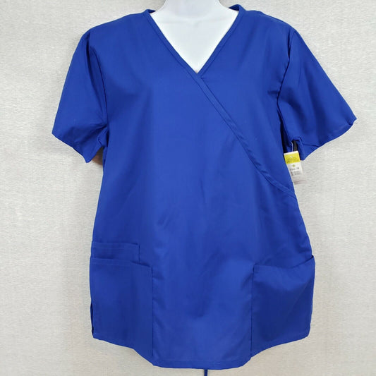 Scrubs Brand Medical Scrub Top Blue Solid Size 1XL 3 Front Pockets Tie Back