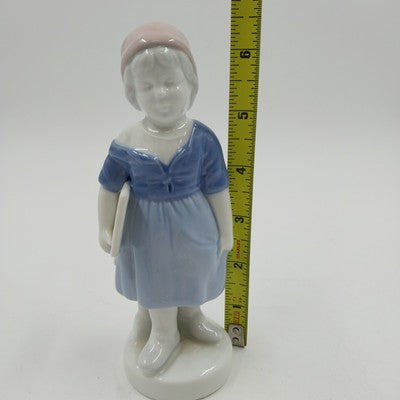 Gerold Porzellan Bavaria School Girl Figurine Blue Dress 6.5" Germany