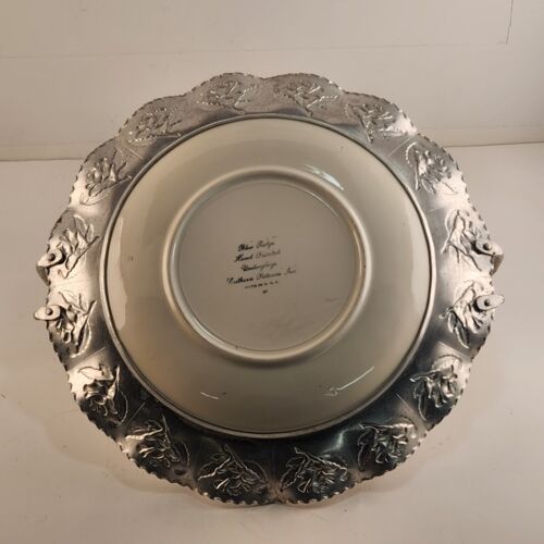 Blue Ridge Pottery Plate in Hammered Aluminum Basket Handle Vintage