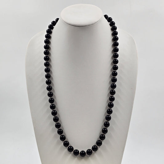Necklace in Round Black Acrylic Beads with Pale Pink Bead Spacers 14.5"