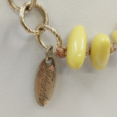 Plunder Alexandra Necklace Gold Tone Chain w Pale Yellow Beads & White Pendant