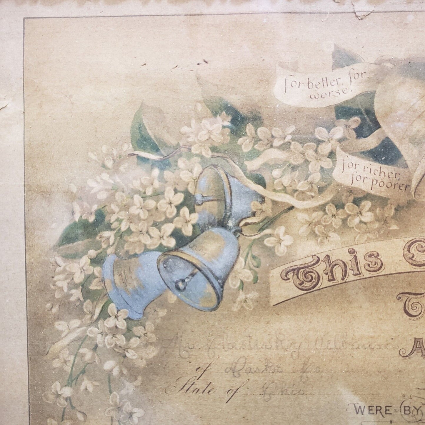 Antique Marriage Certificate Framed Document 1920's Vintage Intricate Frame
