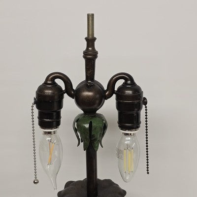 Victorian Bell Shape Fringed Table Lamp Poppy Plant Shape Body 2 Bulbs 30" Tall