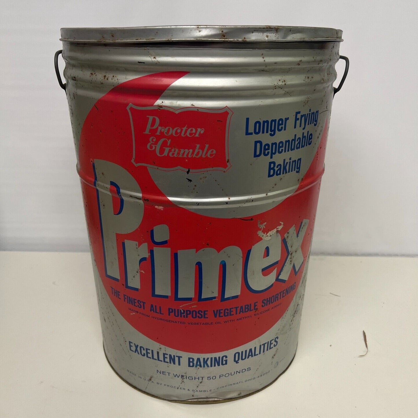 Large Primex Steel Tin Can Procter & Gamble Frying Shortening 17"x12"