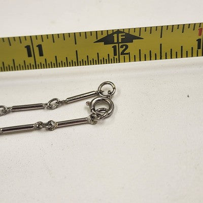 Silver Tone Bar & Link Chain with Three Oval Silver Tone Beads 12" Spring Ring