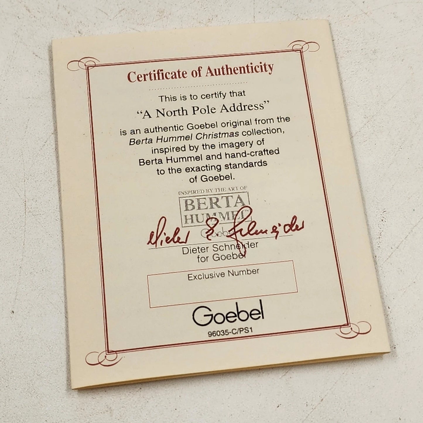 Berta Hummel A NORTH POLE ADDRESS Ornament '99 Goebel Porcelain Ash Drake Studio