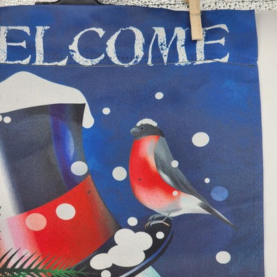 WELCOME Garden Flag Banner Christmas Holiday Snowman Double Sided 12.5"x19"
