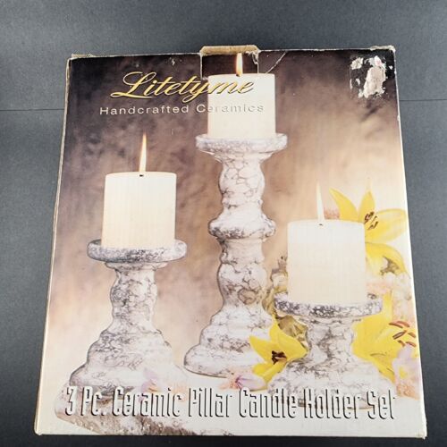 3-Pc Ceramic Pillar Candleholder Set by Litetyme Fits 3" Candles NOS