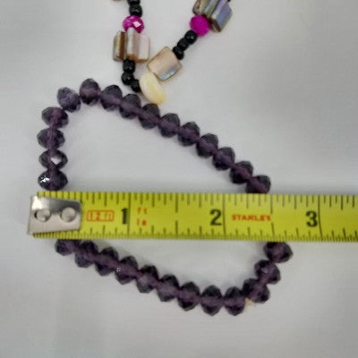 Set of 3 Bracelets Black Faceted Gold White Orange Marbled Glass Faux Beaded 7"