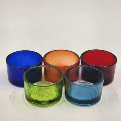 Set of 5 Pottery Barn Colored Glass Tealight Candle Holders in Original Box