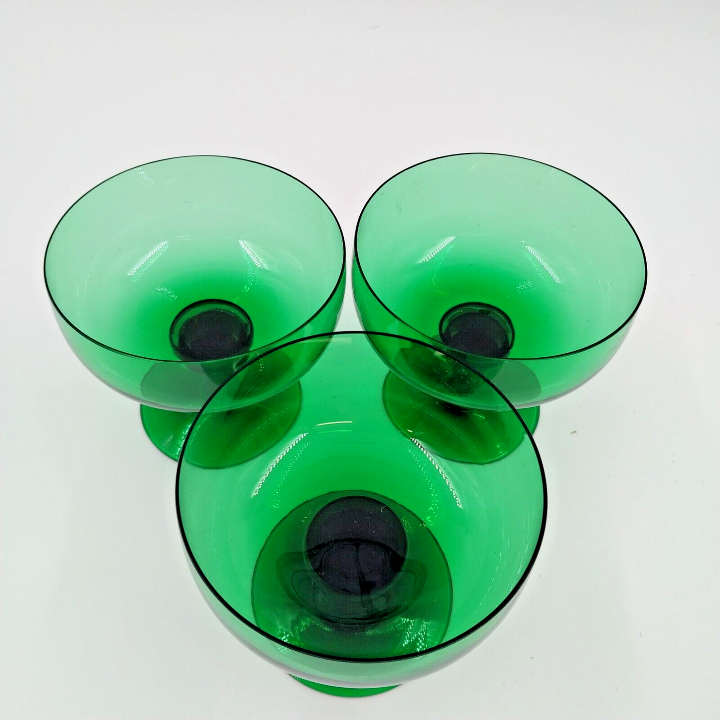 Set of 3 Sherbet Cups Green Depression Stemmed Foot Uranium Glass 3.5" VTG