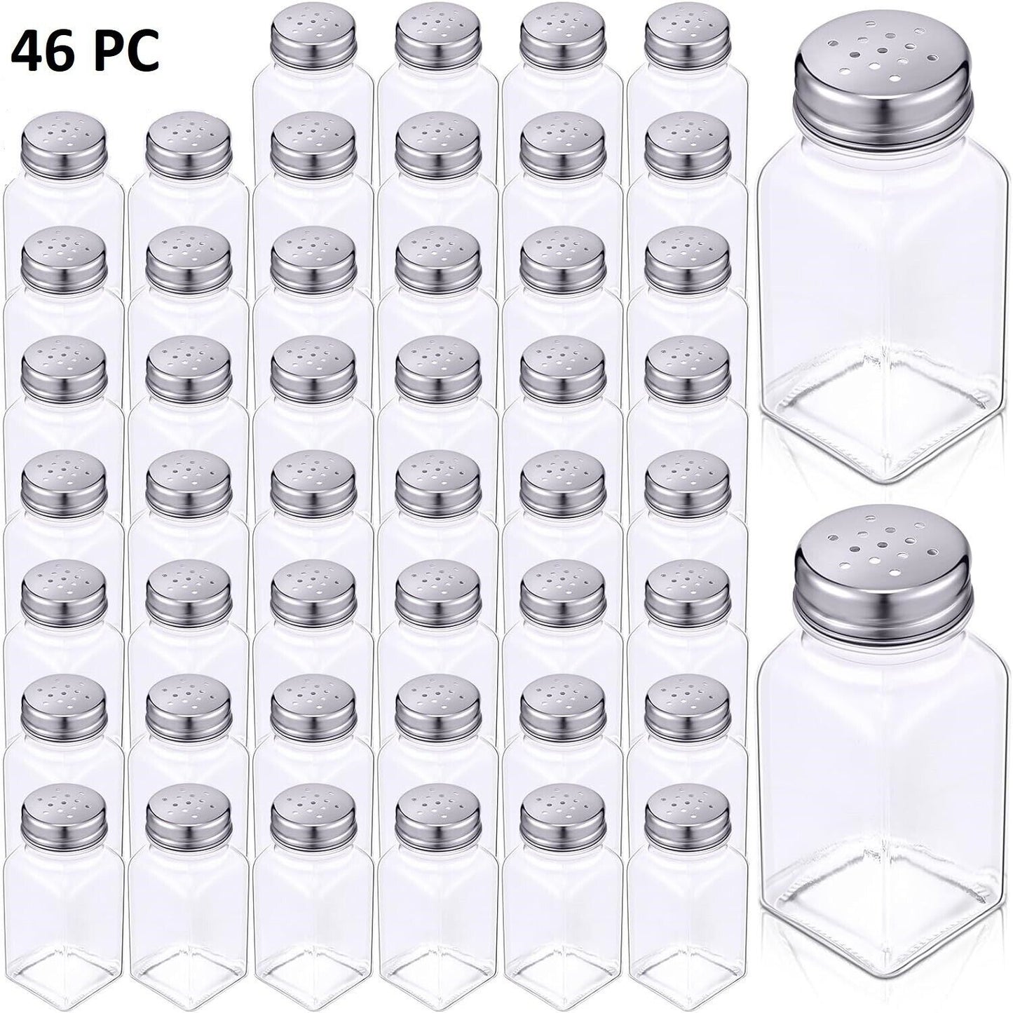 Bokon 46 Pack Glass Salt & Pepper Shakers 2.7oz w/ Stainless Steel Lids