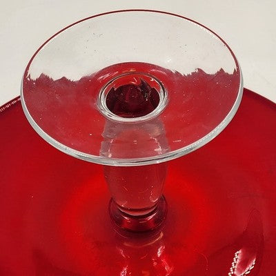 IKEA ÄKTAD Ruby Red Flashing Cake Stand 13" Glass Top Clear 5" Pedestal Base