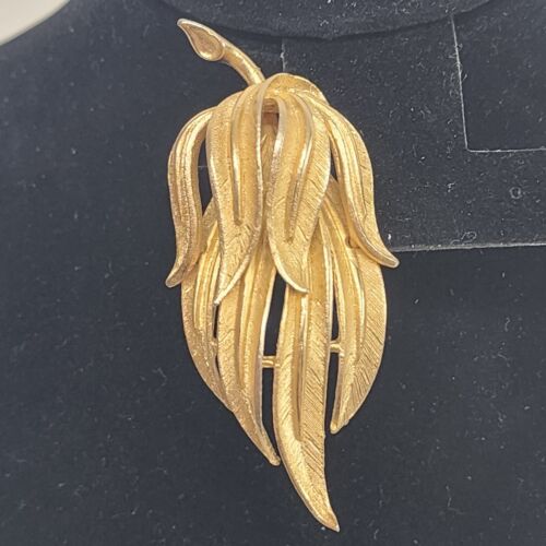 Coro Gold Tone Fern Leaf Brooch Pin Signed 3" x 1.25" Vintage
