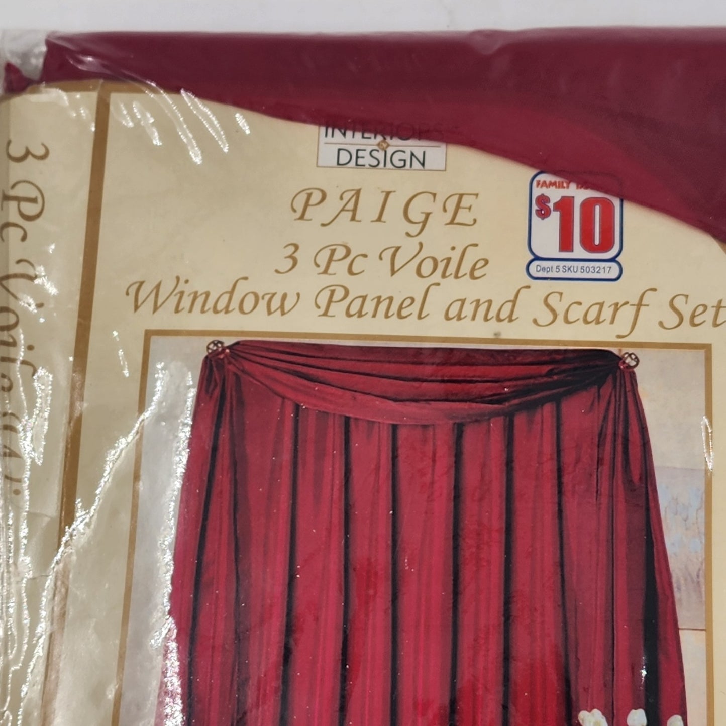 Interior Designs Paige 3 Pc Voile Window Panel & Scarf Set Dark Red 60”x84” NEW