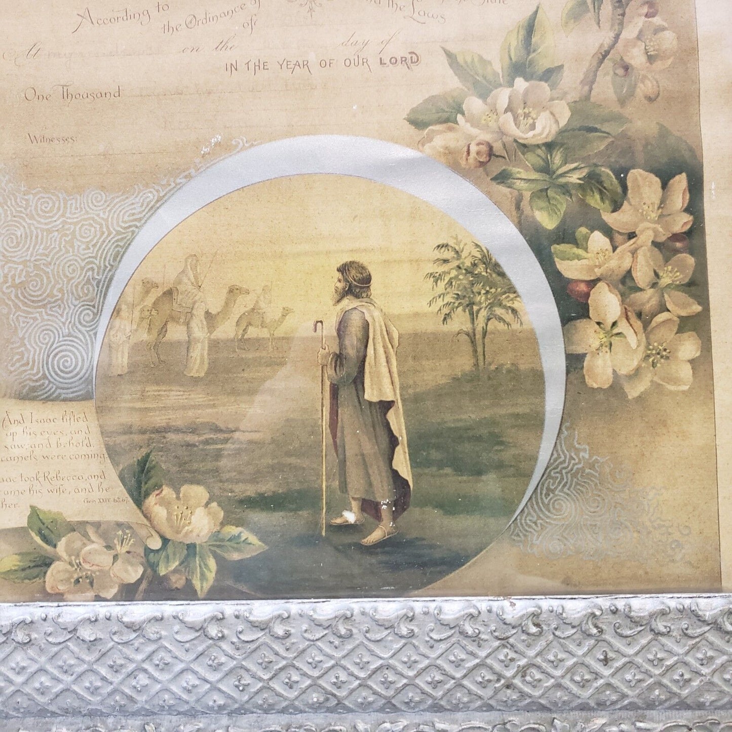 Antique Marriage Certificate Framed Document 1920's Vintage Intricate Frame