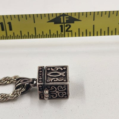 Silver Tone Rope Chain with Prayer Box Cross Design Charm Pendant 12" Necklace