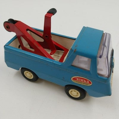 Tonka Mini Tow Service Truck 7" Wrecker Blue Pressed Steel Metal 1970s