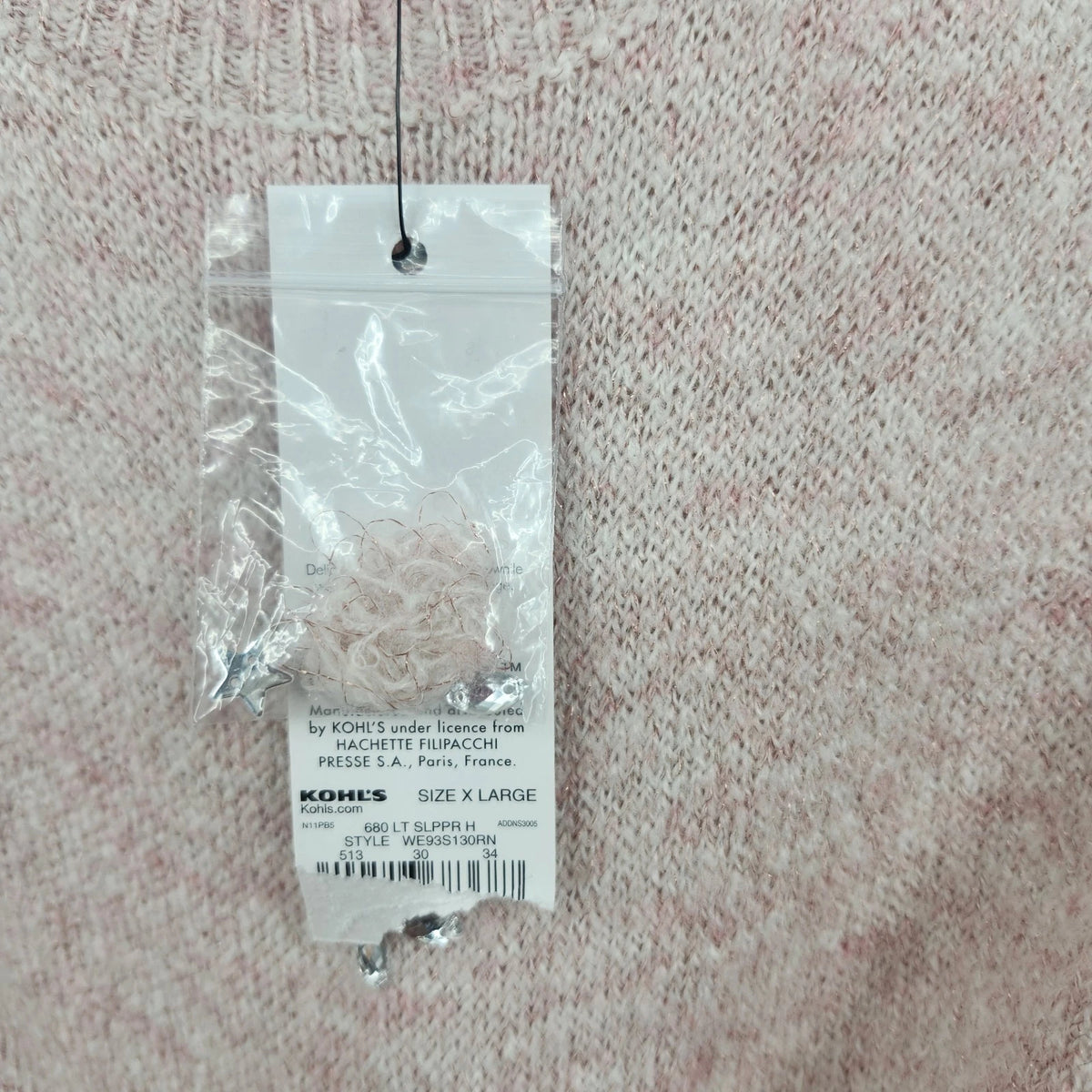 ELLE Women's XL Pink Metallic Knit Sweater Rhinestone Floral Crew Neck