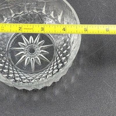 Arcoroc France Salad Serving Bowl Diamond Cut Crystal Clear Glass 5" Vintage