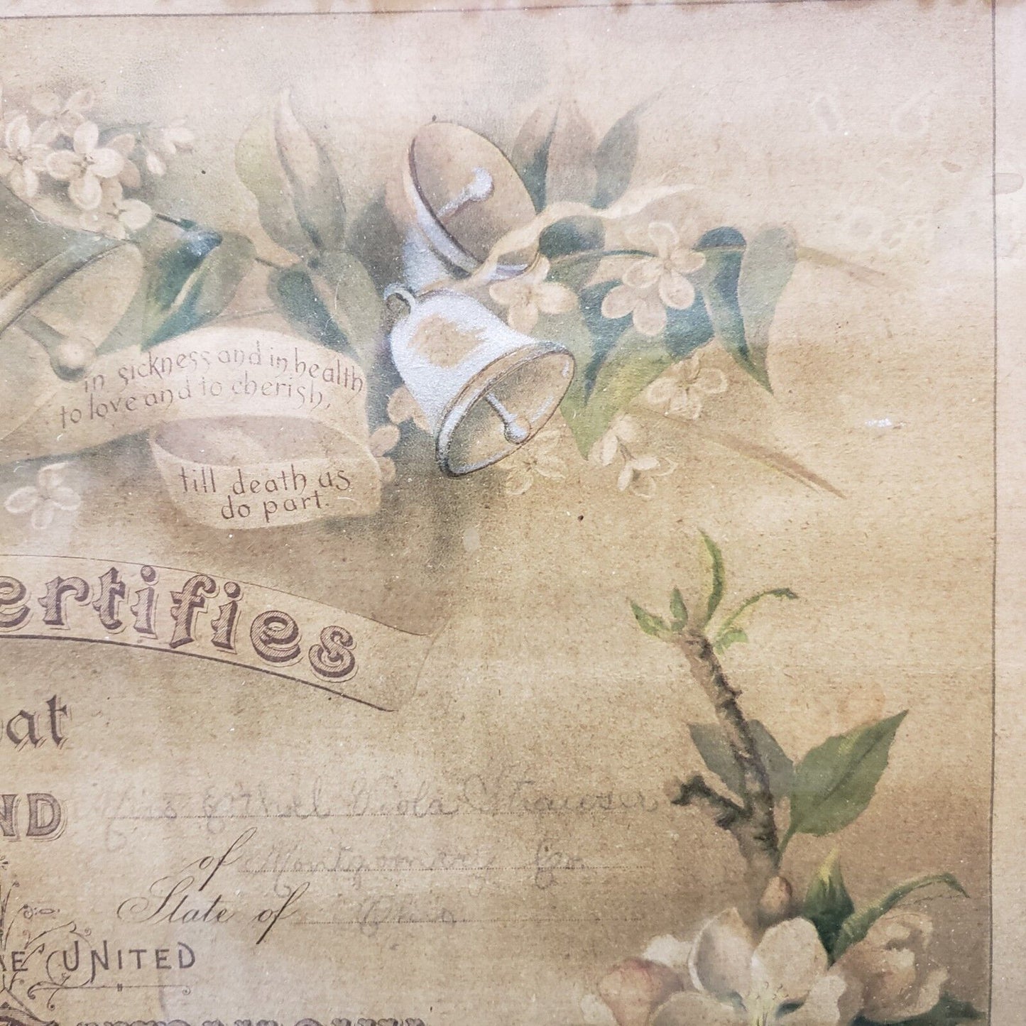 Antique Marriage Certificate Framed Document 1920's Vintage Intricate Frame