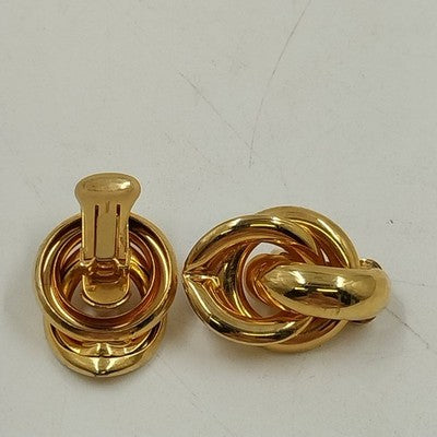 Gold Tone Knotted Clip-On Earrings Vintage Bold Statement Retro Jewelry Loops