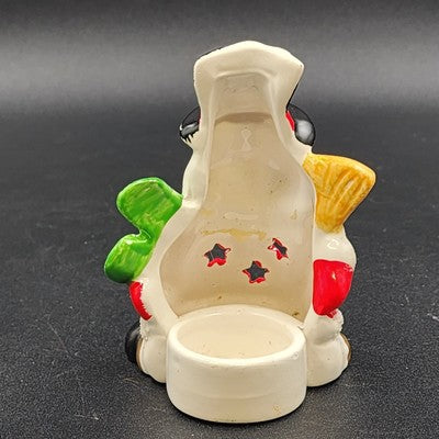Lenox Snowman Candle Holder Black Hat Green Scarf Holding Broom 5"x3"