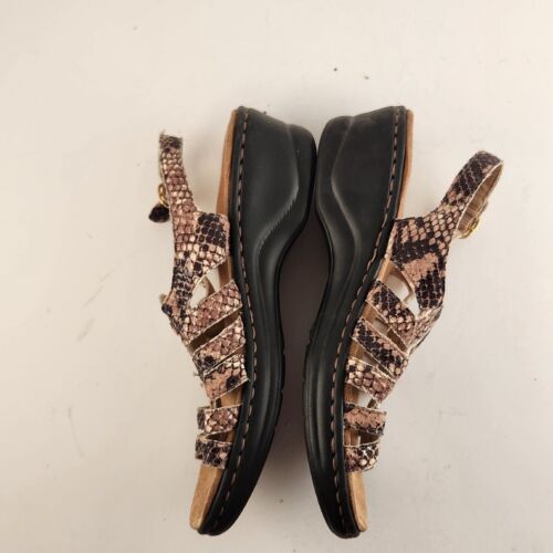 Clarks Collection Women Beige Snake Skin Print Sandals Singback Brown Size 7.5