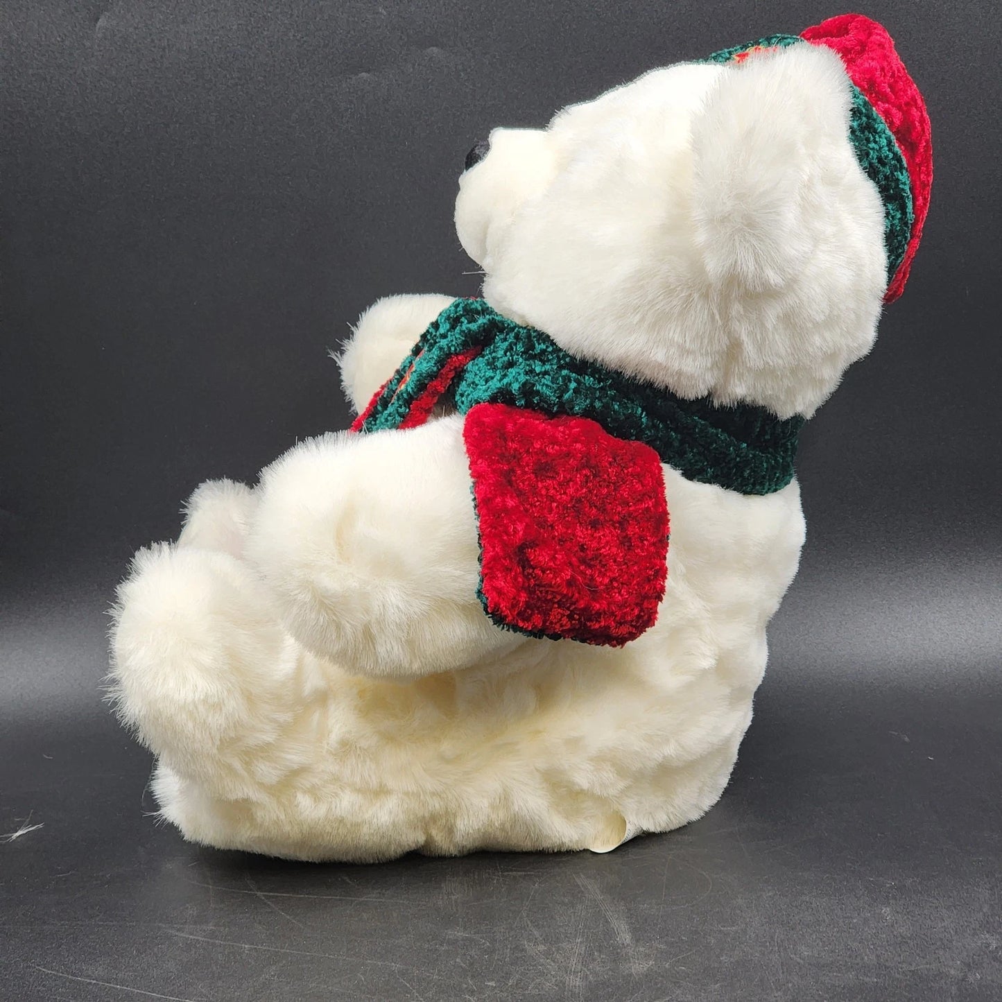 Santa Bear 2001 Kmart Christmas Plush Collectible White Teddy w Hat & Scarf 15"