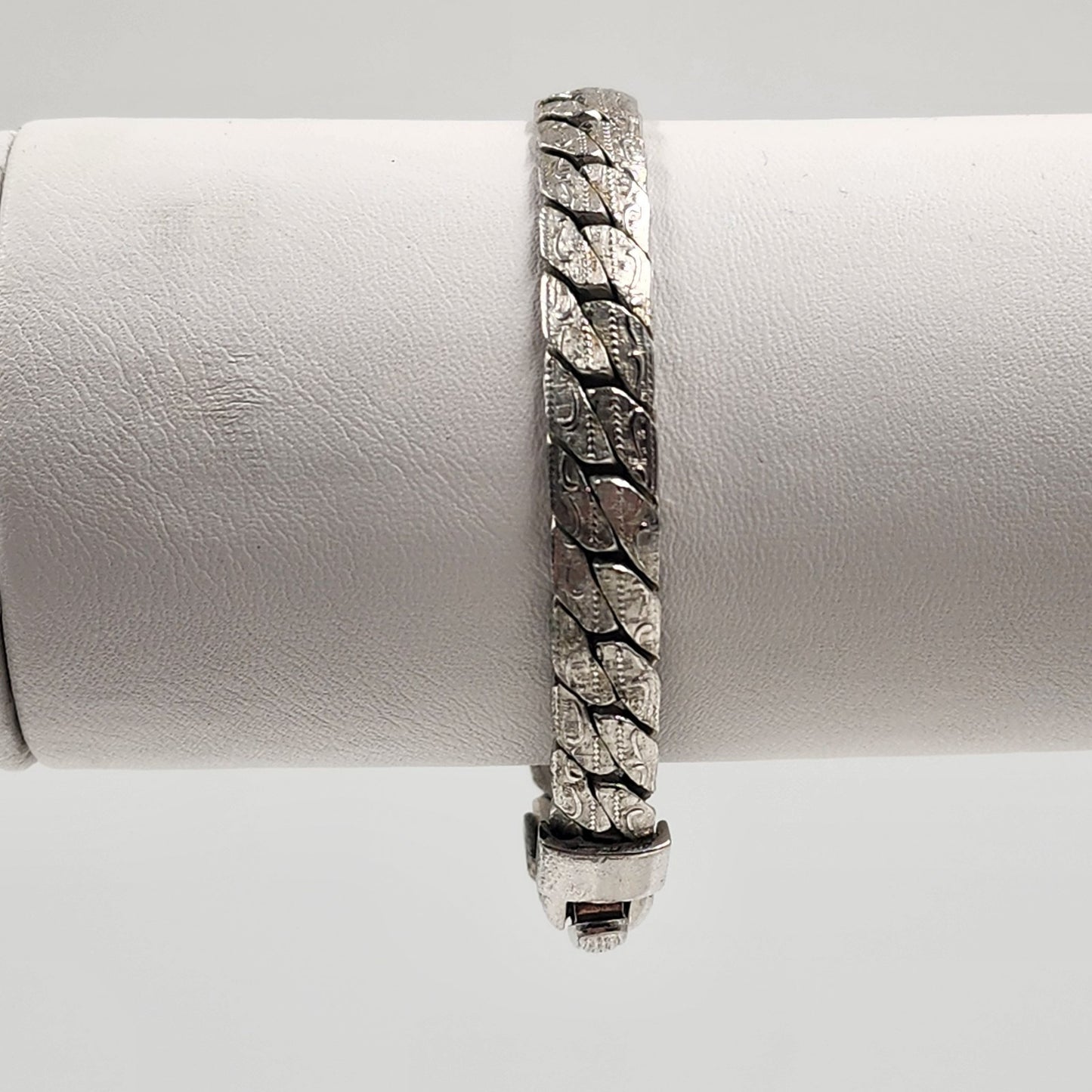 Silver Tone Miami Cuban Chain Link Flat Byzantine Bracelet for Men 7"