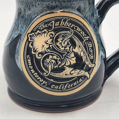 Deneen Pottery Mug Jabberwock B&B Monterey CA Blue Drip Glaze Stoneware Cup
