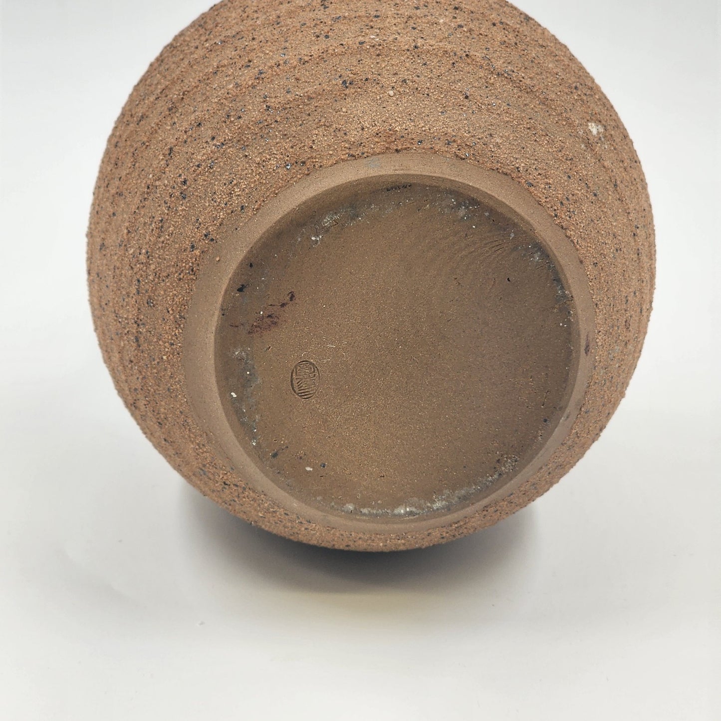 Hand Made Studio Pottery Vase 8.5"h Brown Ringed Clay Glazed Upper and Inside