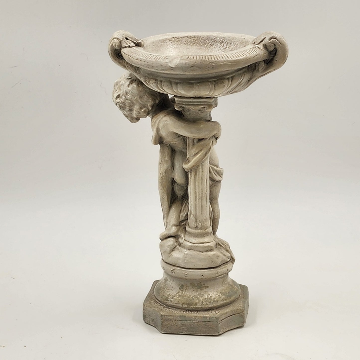 Alexander Backer Chalkware Cherub Angel Statue w/ Bowl Pedestal Ceramic 12" 1940