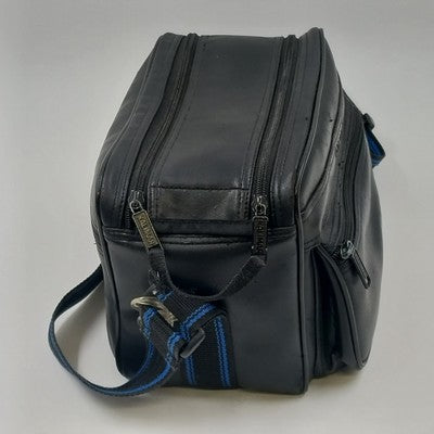 Kalimar Black Leather Camera Bag 10"x7"x7" Side Pockets & Shoulder Strap Vintage