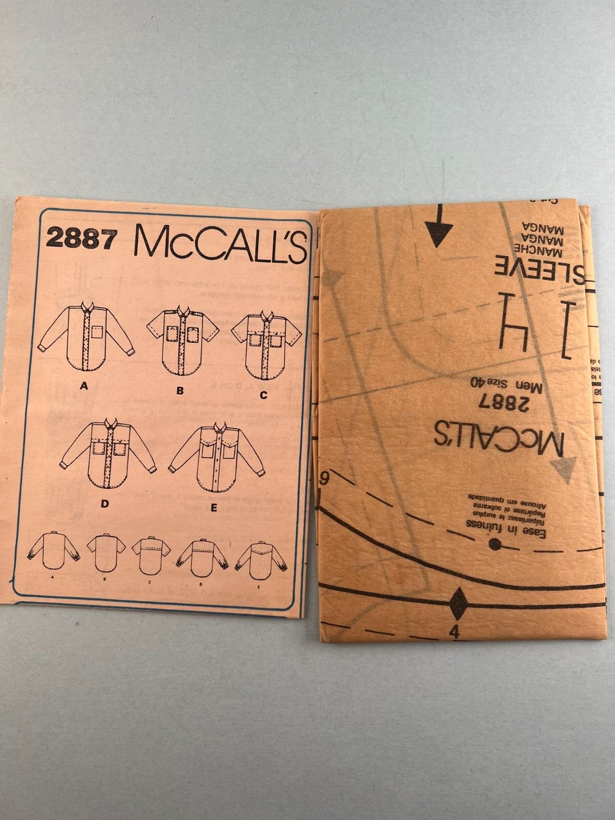 McCall's 2887 Vintage Sewing Pattern '86 Men's Shirt Chest Button Down Collar 40