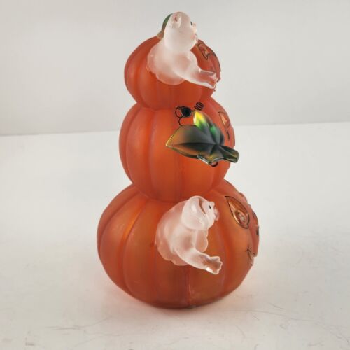 3 Stacked Pumpkins Light up Ghosts 2004 Color Changing Halloween Harvest 7" Tall