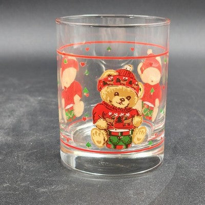 Vintage Tienshan Theodore Country Bear Christmas Glasses – Set of 4 Double Old Fashioned Tumblers – Holiday Barware – 4.25” Tall