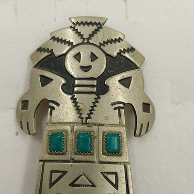 Bell Trading Post Bolo Tie Faux Turquoise Kachina Nickel Silver Tone 2.25'' SW